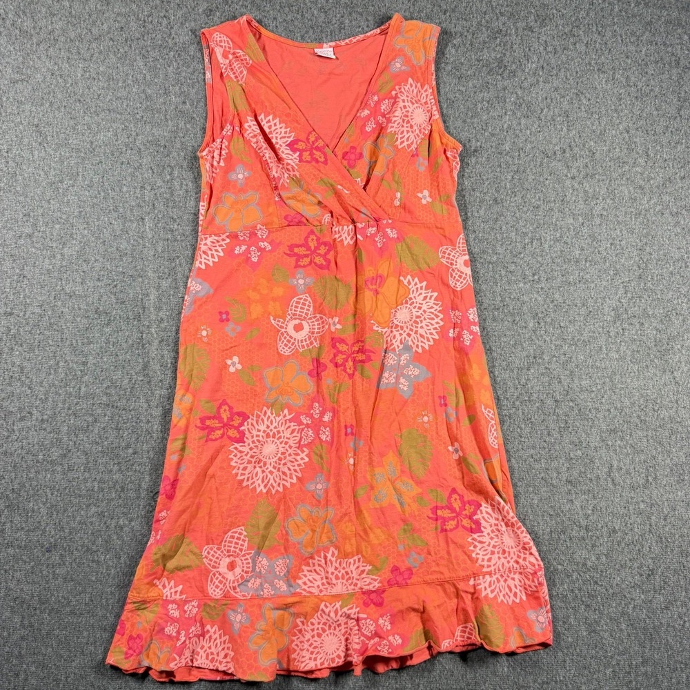 ICantoo Womens Orange Tropical Floral Cotton Ruffle Hem V-Neck Dress Large USA